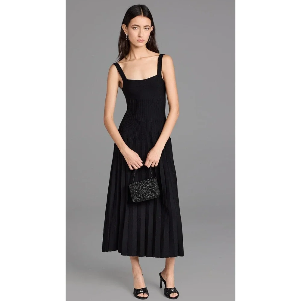 staud ellison rib-knit sleeveless midi-dress Staud Ellison Dress Black